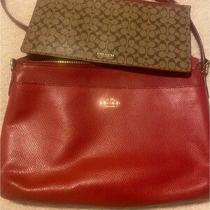Coach Red East/West Swingpack Leather Crossbody Bag Bundle